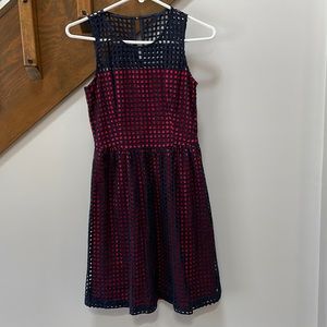 J crew navy dress over red broadcloth